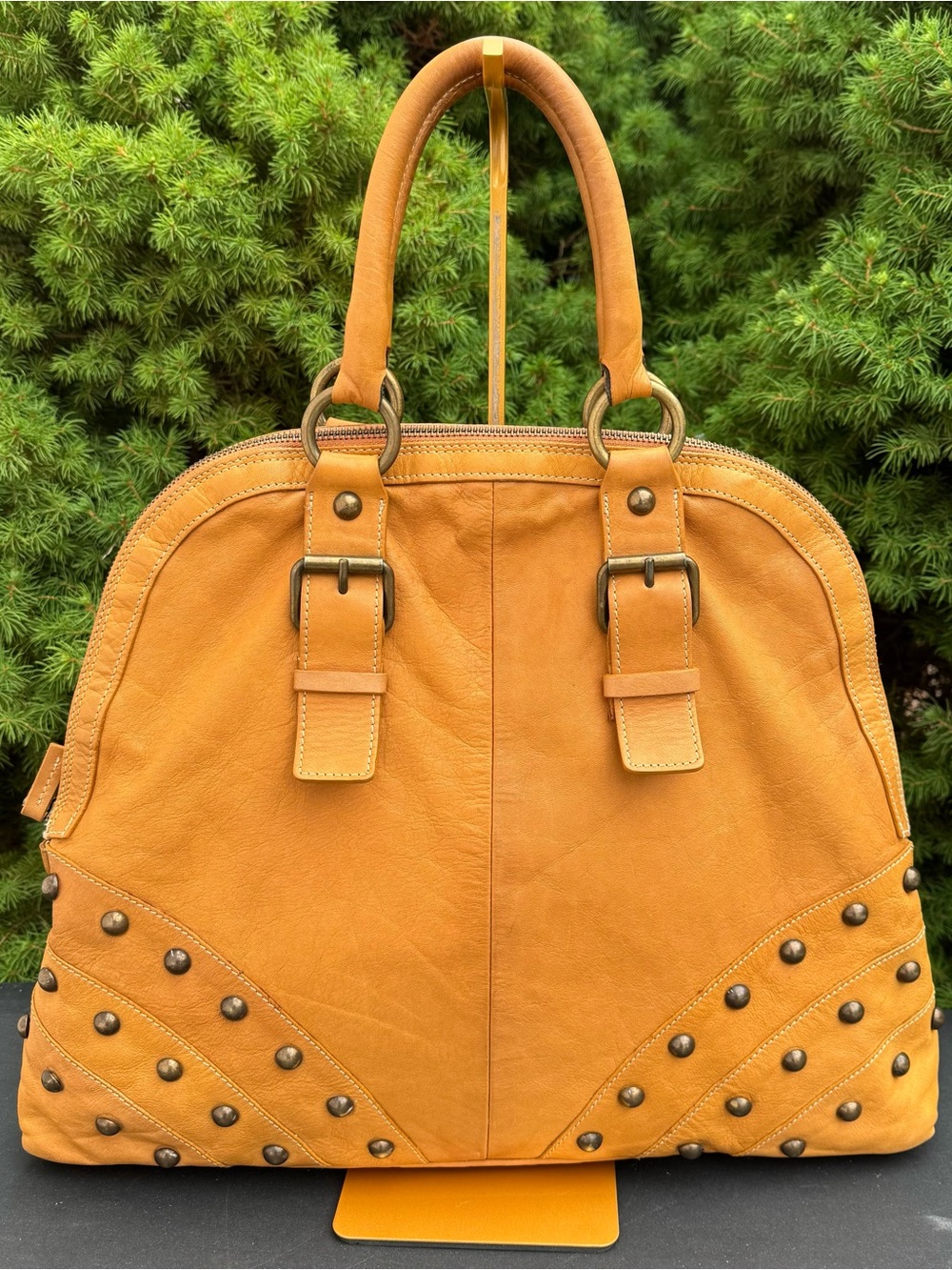 Guia’s Italian Leather Studded Tote Bag in Mustard